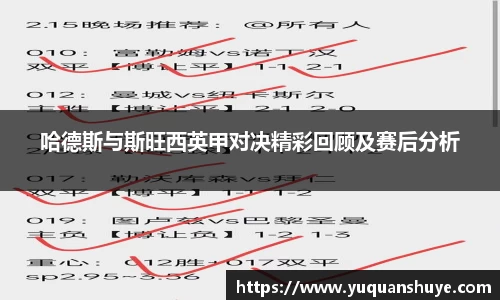 哈德斯与斯旺西英甲对决精彩回顾及赛后分析